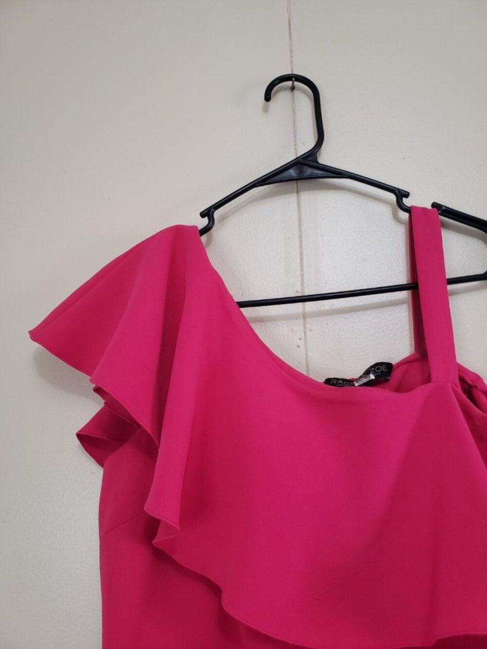 Rachel Zoe Womens 8 One Shoulder Romper Hot Pink Ruffle Cocktail Party Dressy - Picture 4 of 7